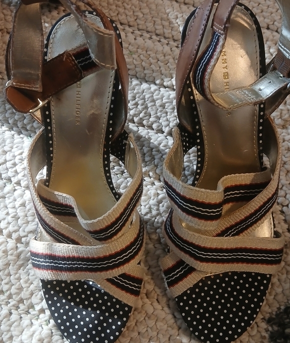 Tommy Hilfiger Shoes - Tommy Hilfiger Navy/Red Ankle Strap Sandals. Four Inch Heel.  Size 8.